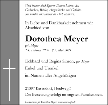 Anzeige von Dorothea Meyer von LZ